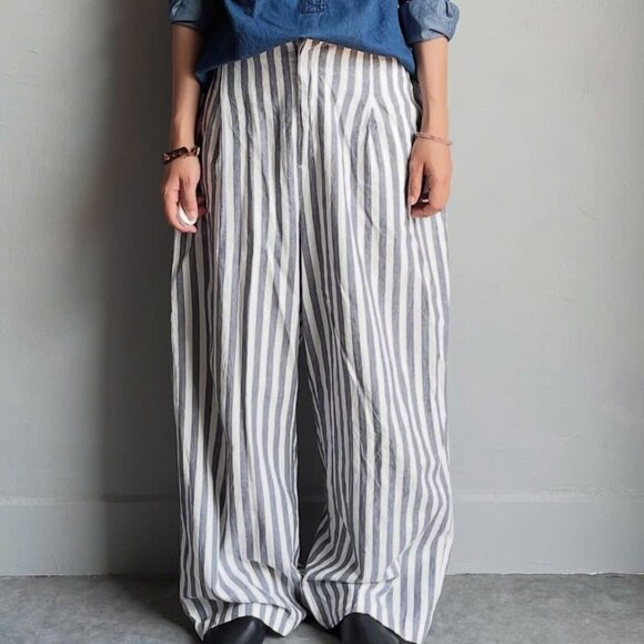 Striped Wide-Leg Linen Pants - Picture 1 of 4